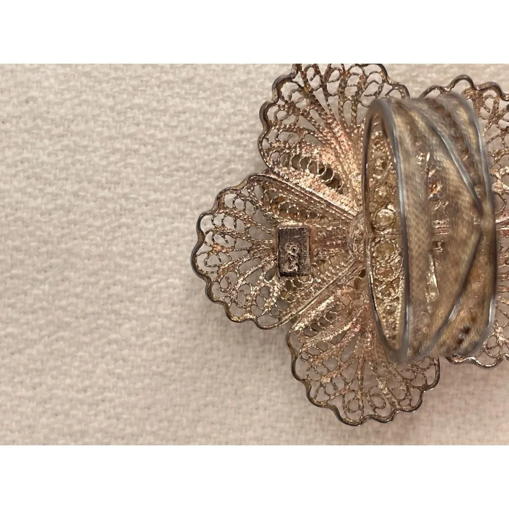 925 Sterling Silver Filigree Flower Statement Ring Wide Mesh Band Floral Size 7